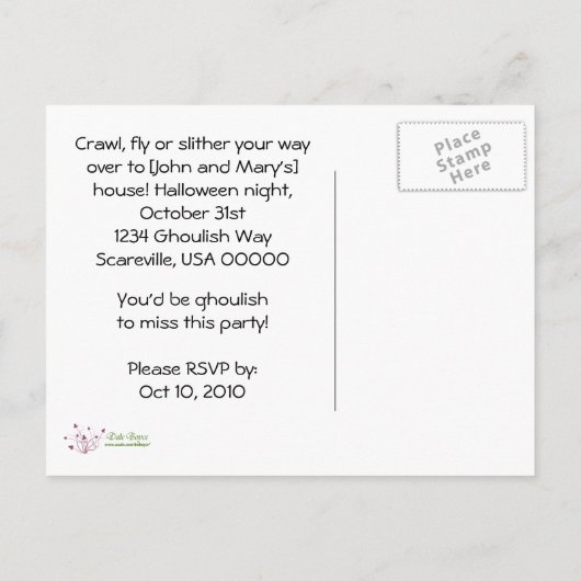 グリームリパー幽霊のよく出るハローウィンパーティ招待状 インビテーションポストカード (裏面)