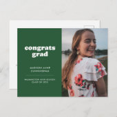 グリーンおめでとう大学院写真卒業招待状 ポストカード (正面/裏面)