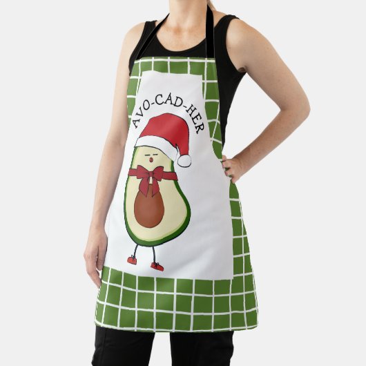 グリーンおもしろいアボカドのクリスマス エプロン (インサイチュ)
