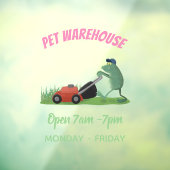 グリーンおもしろいカエルの芝刈り漫画 ウィンドウサイン (シート3)