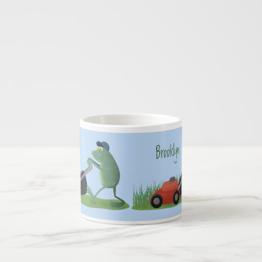 グリーンおもしろいカエルの芝刈り漫画 エスプレッソカップ (正面)