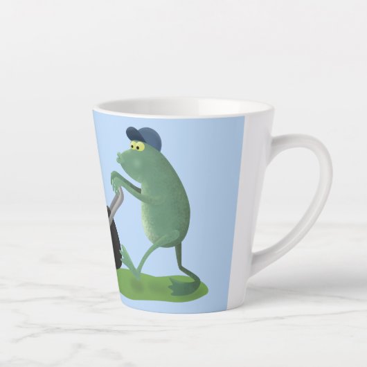 グリーンおもしろいカエルの芝刈り漫画 カフェラテマグ (右)