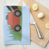 グリーンおもしろいカエルの芝刈り漫画 キッチンタオル (四つ折り)