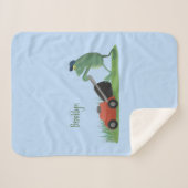 グリーンおもしろいカエルの芝刈り漫画 シェルパブランケット (正面(横))