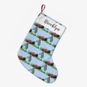 グリーンおもしろいカエルの芝刈り漫画 スモールクリスマスストッキング (正面 (吊り時))