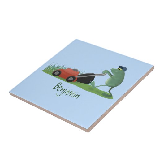 グリーンおもしろいカエルの芝刈り漫画 タイル (側面)