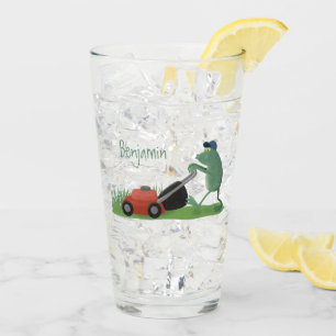 グリーンおもしろいカエルの芝刈り漫画 タンブラーグラス