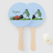 グリーンおもしろいカエルの芝刈り漫画 ハンドファン (正面&裏面)