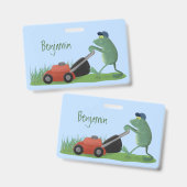 グリーンおもしろいカエルの芝刈り漫画 バッジ (正面＆裏面)