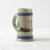 グリーンおもしろいカエルの芝刈り漫画 ビールジョッキ (正面左)