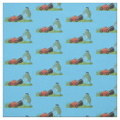 グリーンおもしろいカエルの芝刈り漫画 ファブリック (見本)