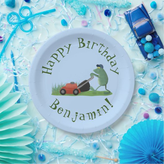 グリーンおもしろいカエルの芝刈り漫画 ペーパープレート (パーティー)