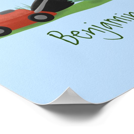 グリーンおもしろいカエルの芝刈り漫画 ポスター (角)