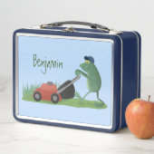 グリーンおもしろいカエルの芝刈り漫画 メタルランチボックス (インサイチュ)