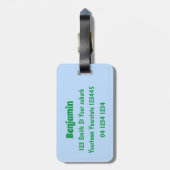 グリーンおもしろいカエルの芝刈り漫画 ラゲッジタグ (裏面縦)