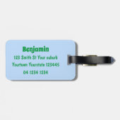 グリーンおもしろいカエルの芝刈り漫画 ラゲッジタグ (裏面横)