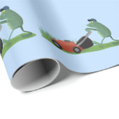 グリーンおもしろいカエルの芝刈り漫画 ラッピングペーパー (ロールコーナー)