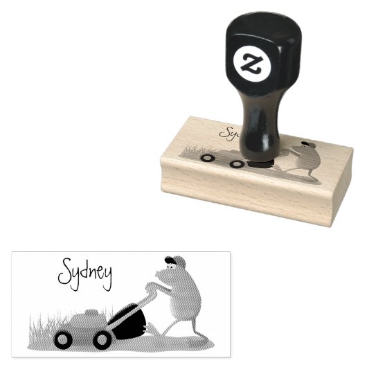 グリーンおもしろいカエルの芝刈り漫画 ラバースタンプ (押印)