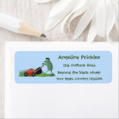 グリーンおもしろいカエルの芝刈り漫画 ラベル (インサイチュ)