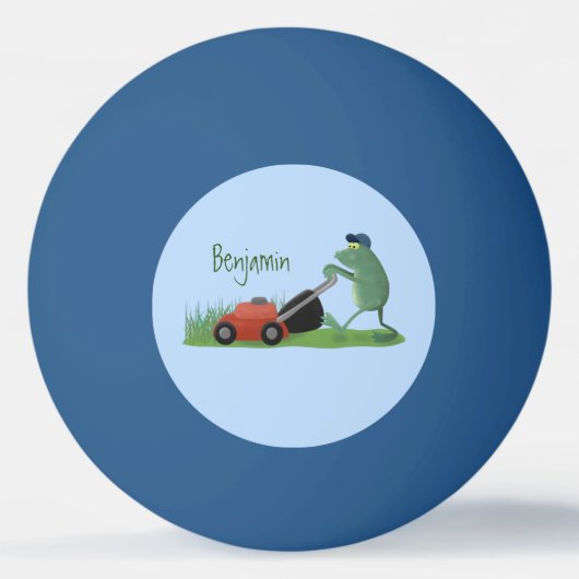 グリーンおもしろいカエルの芝刈り漫画 卓球ボール (正面)