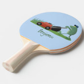 グリーンおもしろいカエルの芝刈り漫画 卓球ラケット (正面アングル)