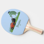 グリーンおもしろいカエルの芝刈り漫画 卓球ラケット (横)