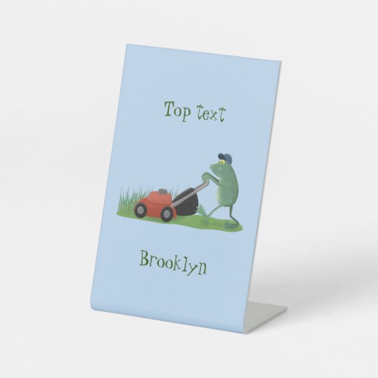 グリーンおもしろいカエルの芝刈り漫画 台座サイン (正面)