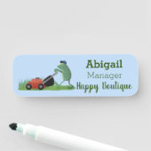 グリーンおもしろいカエルの芝刈り漫画 名札 (インサイチュ)