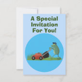 グリーンおもしろいカエルの芝刈り漫画 招待状 (裏面)