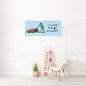 グリーンおもしろいカエルの芝刈り漫画 横断幕 (インサイチュ)