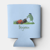 グリーンおもしろいカエルの芝刈り漫画 缶クーラー (裏面)