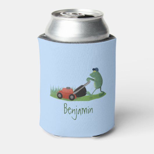 グリーンおもしろいカエルの芝刈り漫画 缶クーラー (缶裏面)