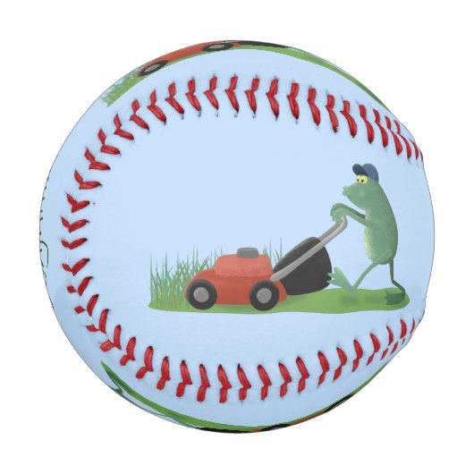 グリーンおもしろいカエルの芝刈り漫画 野球ボール (正面左)