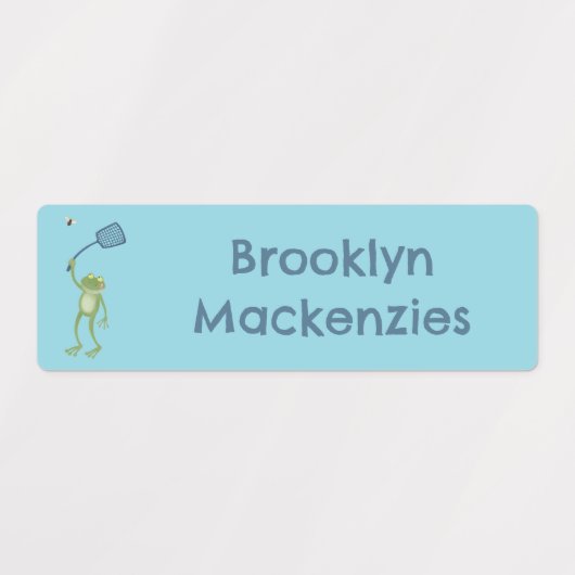 グリーンおもしろいカエルの飛ぶフライパーソナライズされたアニメ ラベル (デザイン2)