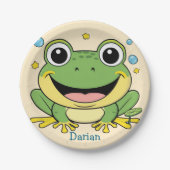 グリーンおもしろいカエル動物の野生動物の漫画誕生日 ペーパープレート (正面)