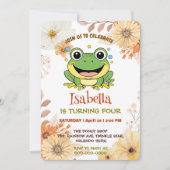 グリーンおもしろいカエル動物の野生動物の漫画誕生日 招待状 (正面)