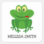 グリーンおもしろいカエル小さな子供の漫画のステッカー スクエアシール (正面)
