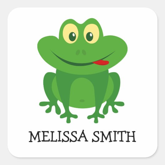 グリーンおもしろいカエル小さな子供の漫画のステッカー スクエアシール (正面)