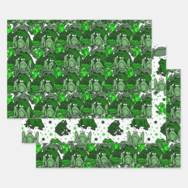 グリーンおもしろいカエル漫画ギフトラップセット ラッピングペーパーシート