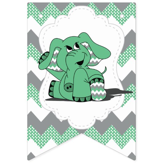 グリーンおもしろいシェブロンキュート間抜けベビーゾウ バンティングフラッグ (第2の旗)