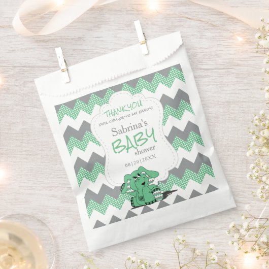 グリーンおもしろいシェブロン間抜けかわいいベビーゾウ フェイバーバッグ (クリップ留めされた状態)