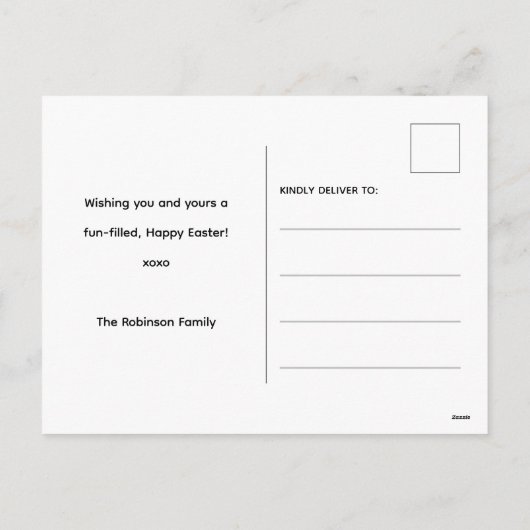 グリーンおもしろいピンクイースターバニーイラストレーション シーズンポストカード (裏面)