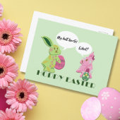 グリーンおもしろいピンクイースターバニーイラストレーション シーズンポストカード
