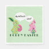 グリーンおもしろいピンクイースターバニーイラストレーション スタンダードランチョンナプキン (正面)