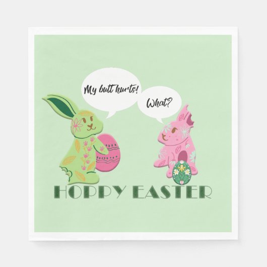 グリーンおもしろいピンクイースターバニーイラストレーション スタンダードランチョンナプキン (正面)