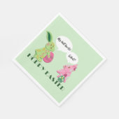 グリーンおもしろいピンクイースターバニーイラストレーション スタンダードランチョンナプキン (角)