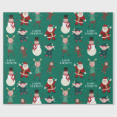 グリーンおもしろいファミリーフォトホリデーラッピング紙 ラッピングペーパー (フラット)