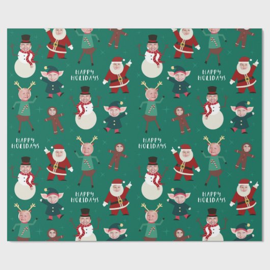 グリーンおもしろいファミリーフォトホリデーラッピング紙 ラッピングペーパー (フラット)