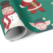 グリーンおもしろいファミリーフォトホリデーラッピング紙 ラッピングペーパー (ロールコーナー)