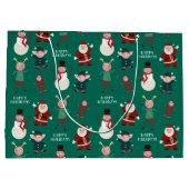 グリーンおもしろいファミリーフォトホリデー抱き枕 ラージペーパーバッグ (裏面)